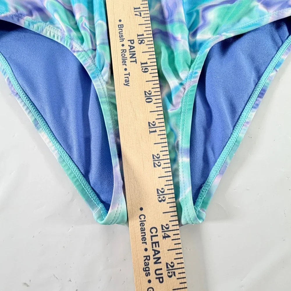 Hurley Girls Tie Dye One‎ Piece Swimsuit Silver Heart Logo Size 7/8 Blue Green